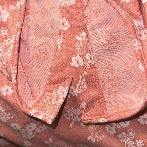 V by Violet Weekend S Coral Pink White Textured Floral Short Sleeve Swing Dress - Picture 15 of 15